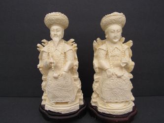 Chinese Qing Dynasty Emperor & Empress Hand Carved Resin/Epoxy Statues