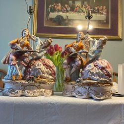 Capodimonte Style 41 Inches Victorian Porcelain Lamp Made In Italy.