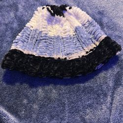Blue, White, Gray And Black Kitted Hat
