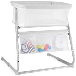 Baby Bedside Bassinet 5-Level Adjustable Height - White