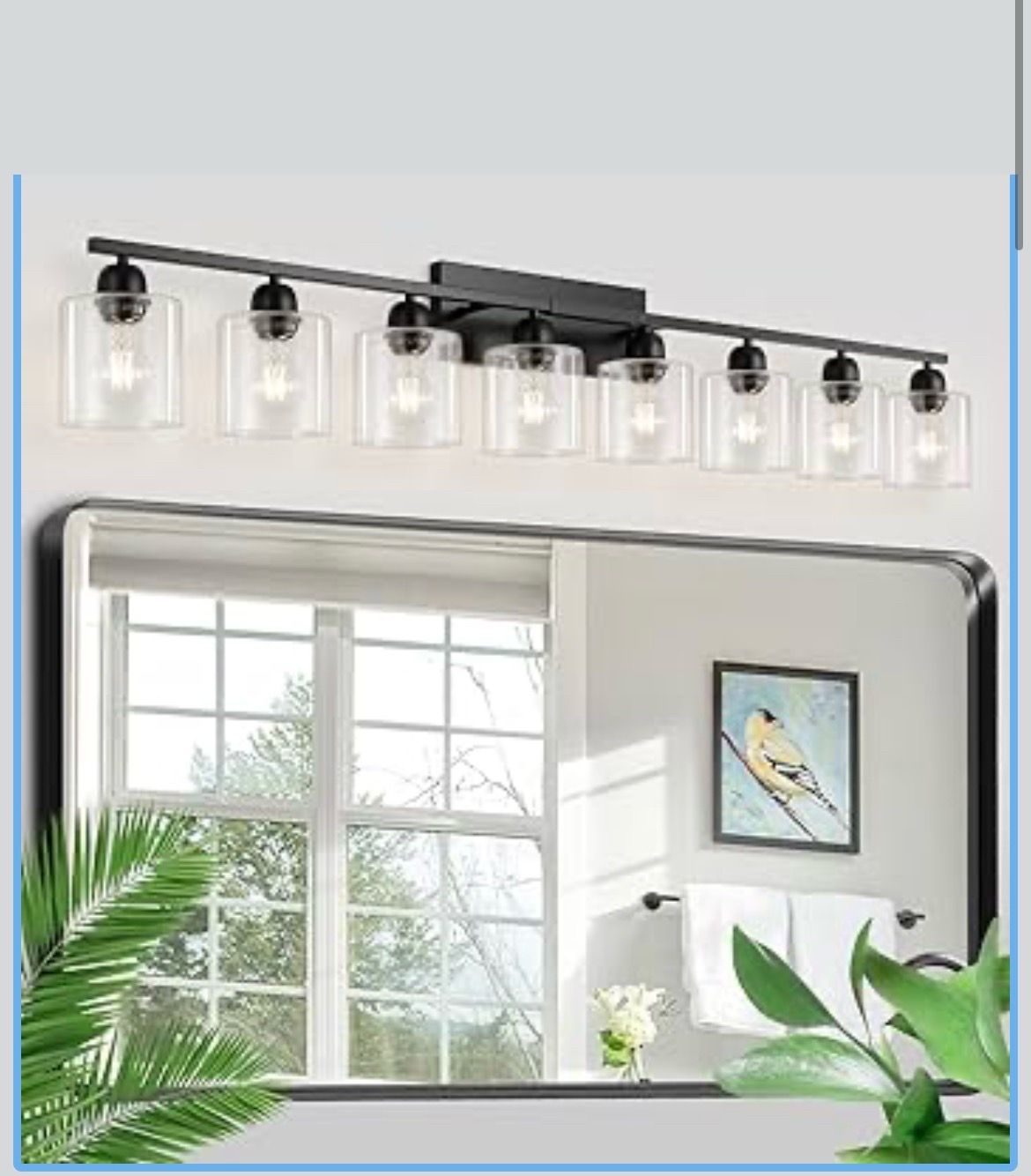 Modern 8 Light Bathroom Light Fixtures, 52 inch Vanity Lights for Bathroom with Clear Glass, Black Bathroom Light Fixture for Mirror Kitchen Living Ro