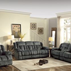 Charcoal Reclining 3-piece Sofa Set 