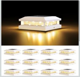 Brightever 4x4 5x5 Solar Post Cap Lights Outdoor 12-Pack White for Vinyl/Wooden Post, 16LEDs, Warm/Cool White, Waterproof, Solar Powered Fence Post Li