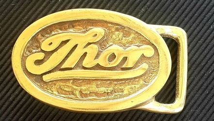 Vintage Solid Brass THOR Motorcycle Co. Belt Buckle (1970's)