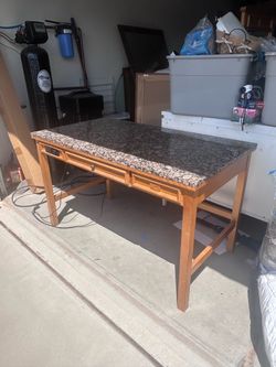 Wood Desk with Granite Top and Drawers
