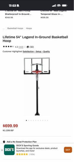 lifetime 54” in ground basketball hoop