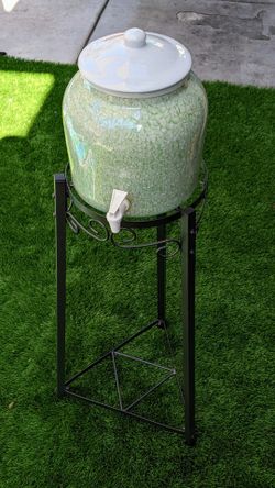 Ceramic Water Crock and Metal Stand