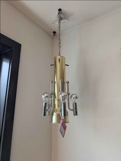 MCM Brass & Chrome Swag Light Chandelier by LA Lighting