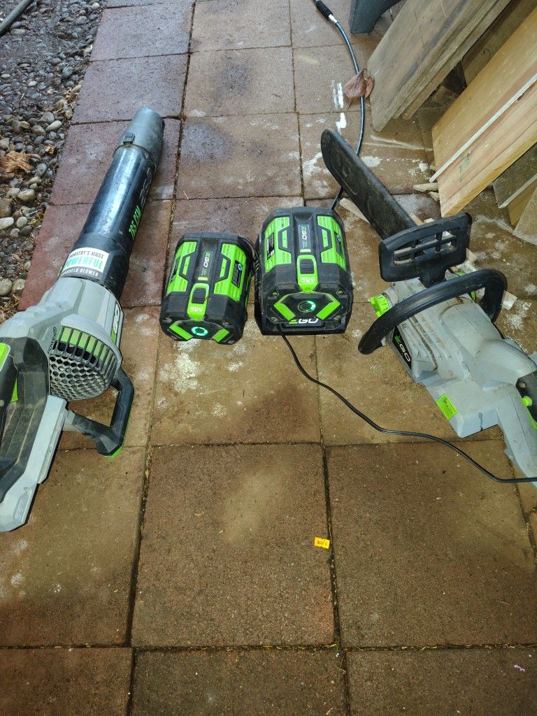 Ego Blower 765 CFM & Chainsaw With Two Batteries And Charger $380.00