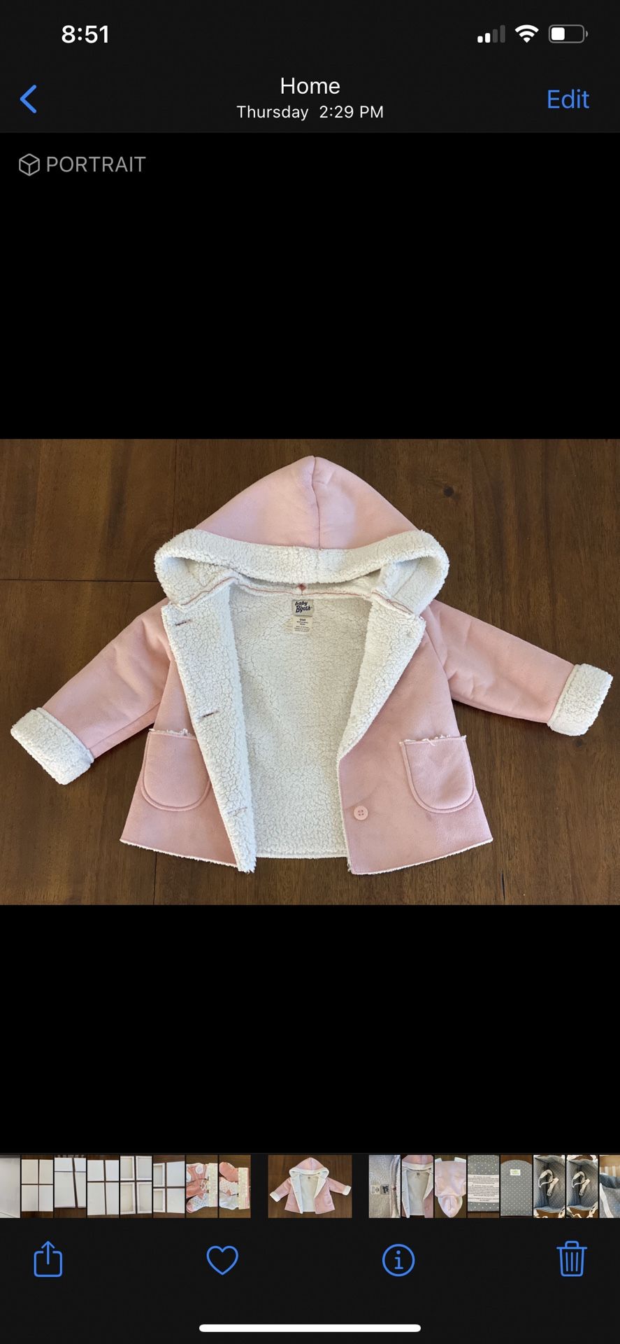 Baby Girl Sherpa-Lined Coat 9M Pink
