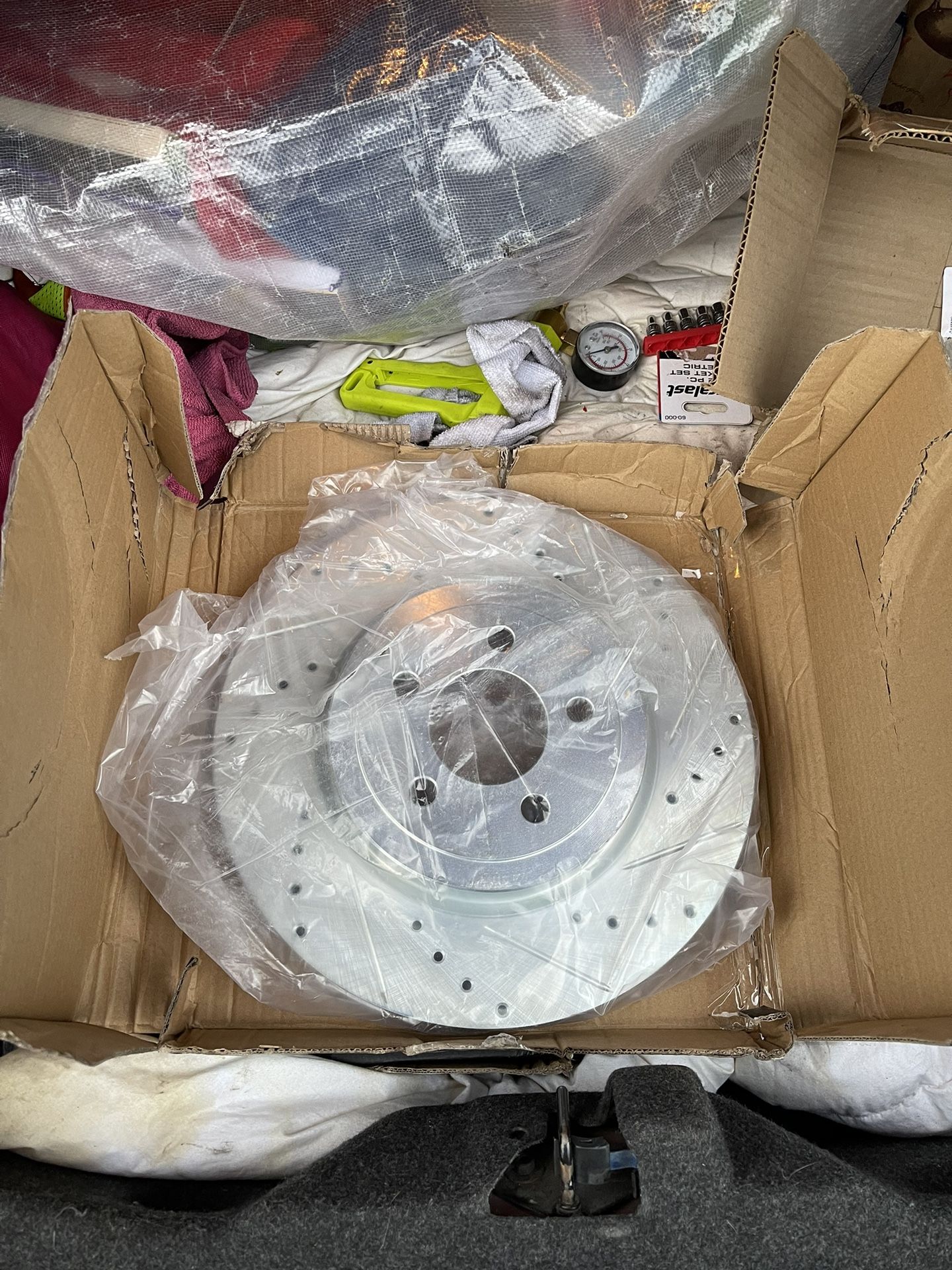 Drilled and slotted rotors and pads