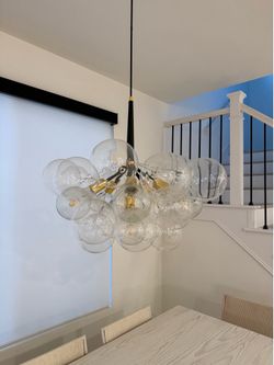Modern 20 Globe Glass Bubble Chandelier – Black & Brass – 25”