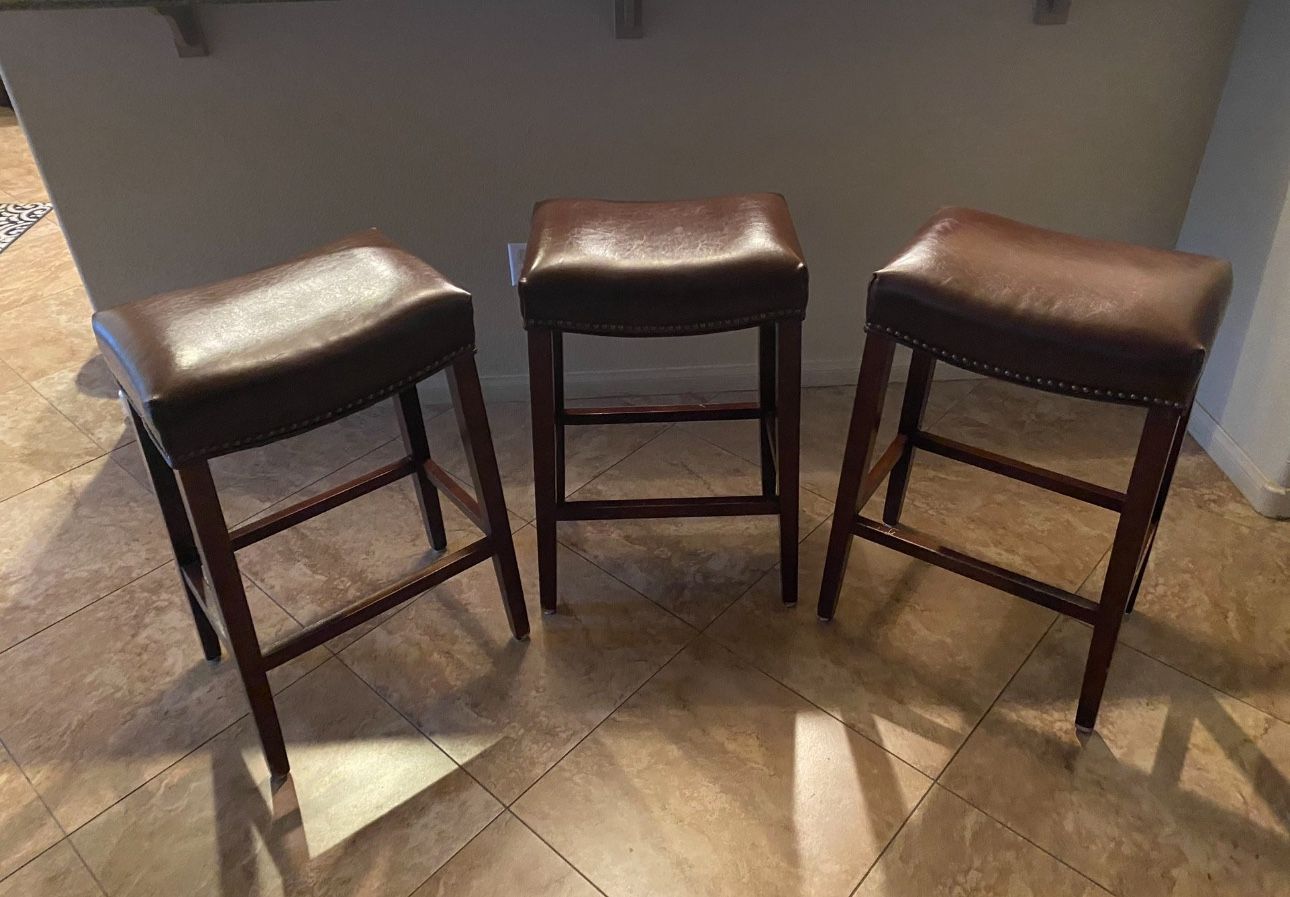 Three Leather bar Stools