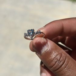 10k White Gold Ring With Aquamarine Center Stone Heart Shaped 