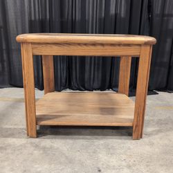 Oak Glass-Top End Table with Lower Shelf