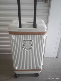 New White Checked Luggage with cup holder and USB Port