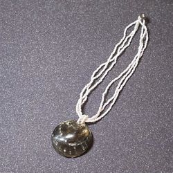 Vintage Abalone Shell Pendant  White Beads Necklace White Beaded 18” Pearl