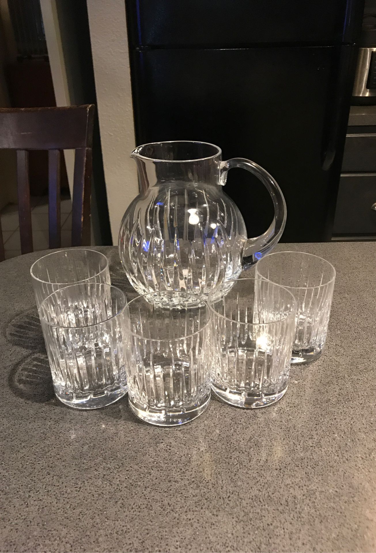 8 inches tall pitcher 5 glasses (4 inches tall) crystal