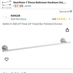 Kohler finial Chrome Plated Brass High End  Bathroom Towel Bars 