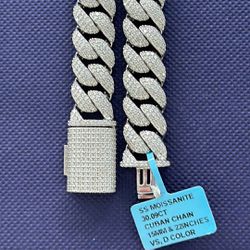 Sterling Silver Moissanite 15mm Cuban Chain