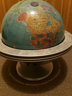George F Cram Co World Globe With Atomic Metal Cradle Stand Classica