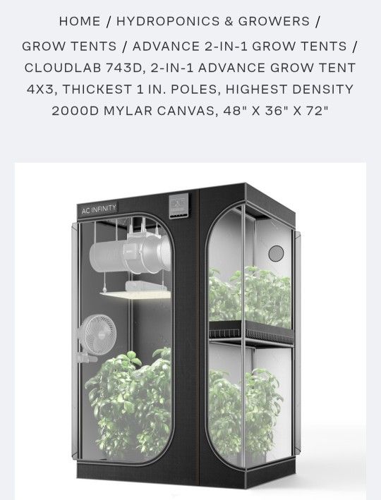 AC Infinity Cloudlab 743D 2-in-1 Advanced Grow Tent