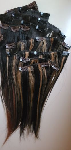 7 Pcs 10 And 12 Inch Real Hair Clip In Hair Extensions  Thumbnail