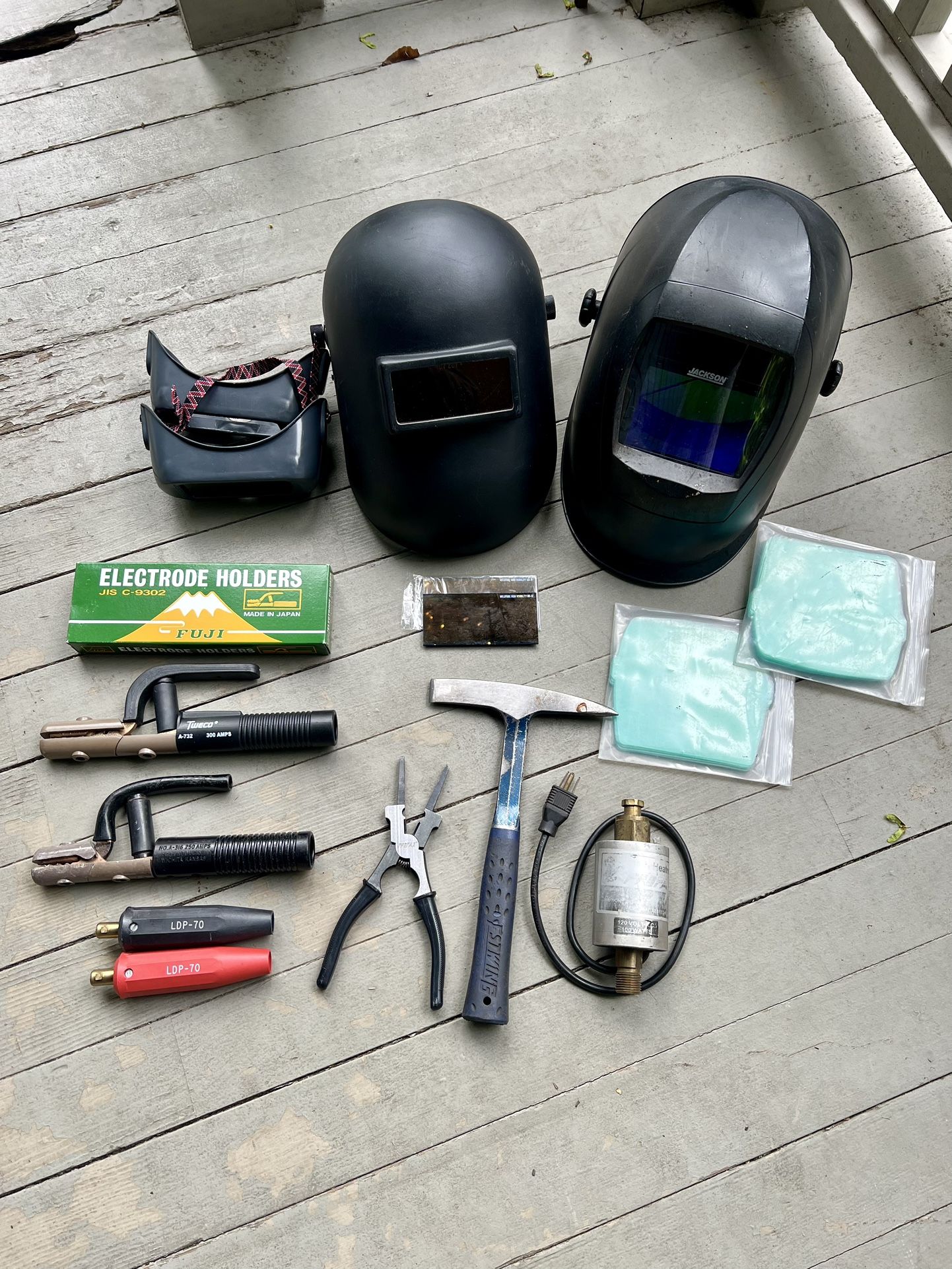 Lot Of Welding Gear—Fibre-Metal Pipeliner (sugarscoop), Jackson Balder BH3 Auto Darkening, Oxy-fuel Goggles, Tweco Electrode Holders, Etc.