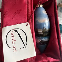 VTG 1999 Coquille River Or. Blown Glass Reverse HandPainted Ornament. By Inside Art Figi.5”