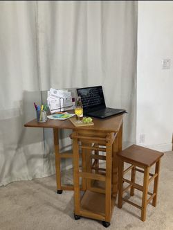 SPACE SAVER Drop Leaf Breakfast Bar & 2 Stools