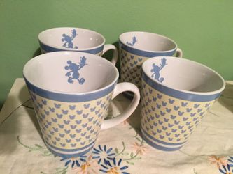 Disney Mickey Mouse Blue and Yellow Silhouette coffee /tea mugs. Set of 4