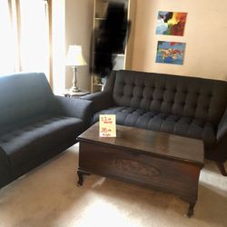 Sofa Loveseat Set, MidMod, Retro, Charcoal
