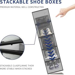 Brand New Large Shoe Storage Boxes 12 Pack Stackable, Shoe Organizer for Closet, Clear Plastic Substitute Shoe Rack Foldable Durable, Fit for Women/Me