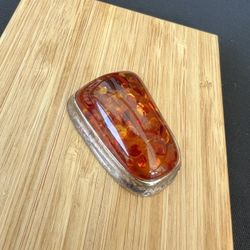 Vintage Sterling Silver & Baltic Amber Pendant Component – 13.64g – Large Polished Cabochon with Drilled Bezel