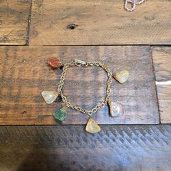 Vintage 6 Polished Stone Dangling Charm Bracelet Rock, 7.5"