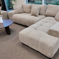 Sectional Sofa Cream Beige Couch Sand Linen Fabric  New