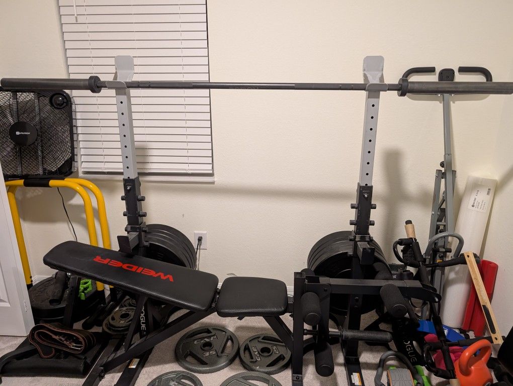 Gym equipment Weight Plates Squat Rack etc