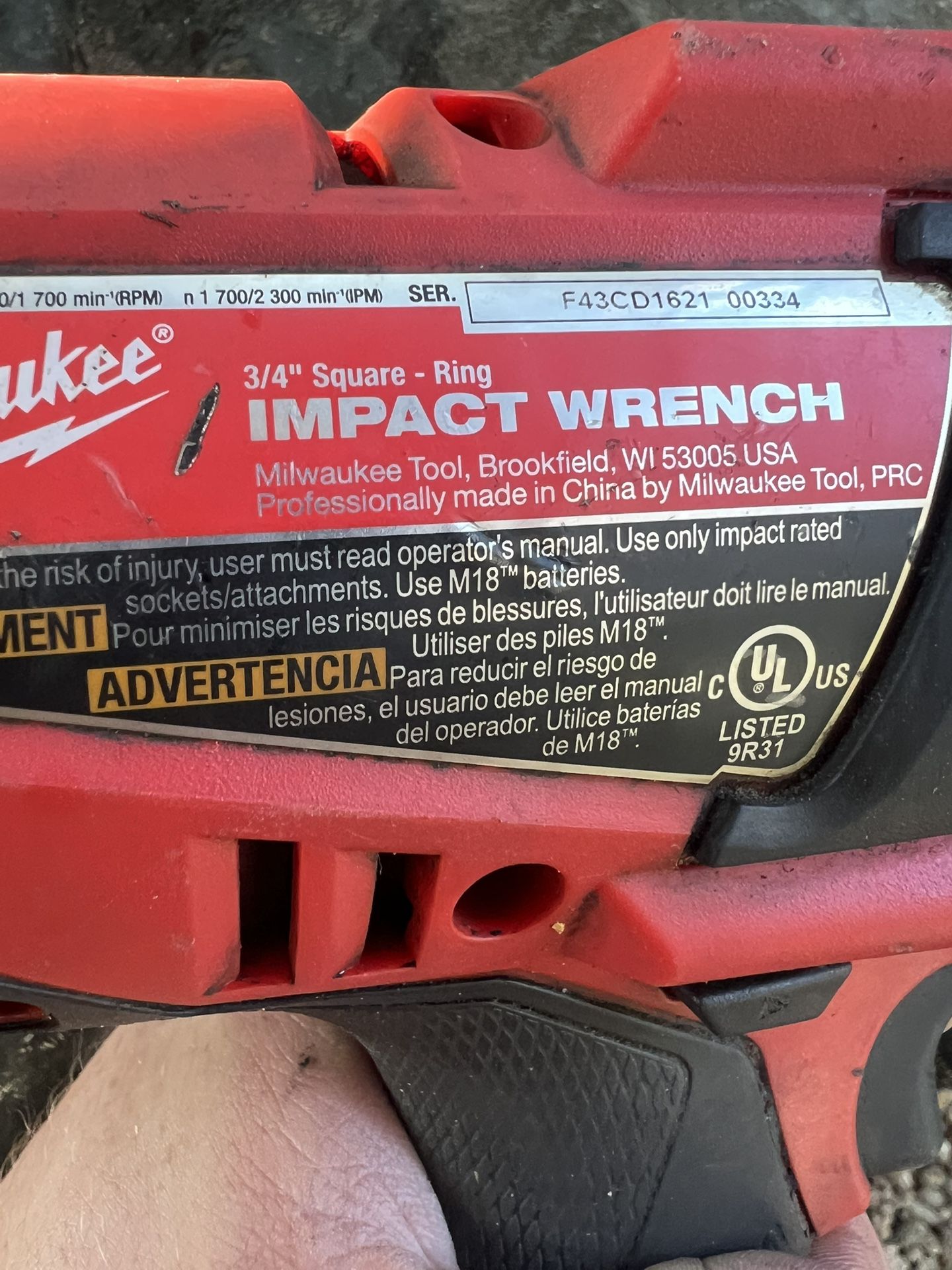 Milwaukee 18v Impact Wrench 3/4