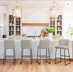26" Counter Height Bar Stools Set of 4, Faux Leather 2.5" Cushion, Beige Gray