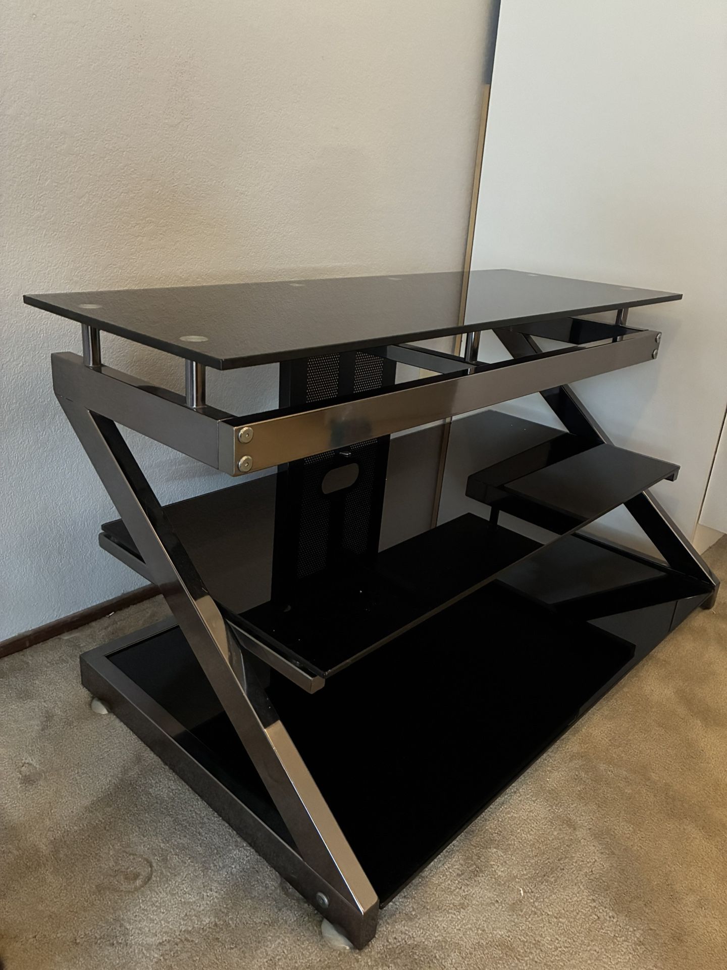 Z Line Black Tempered Glass And Metal Tv Stand