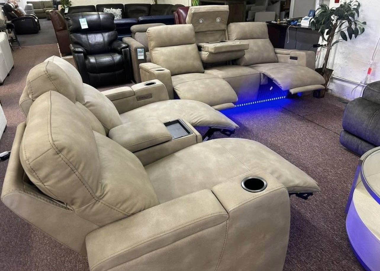 Furniture- Zero Gravity Fabric Power Recliner Sofa- Greymel