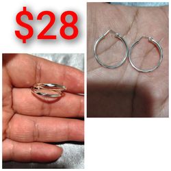 925 Sterling Silver Hoop Earrings/Arracadas De Plata 925