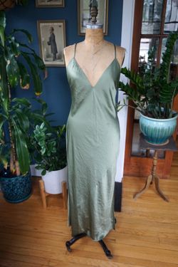 Sage Green Satin Slip Midi Dress — Aritzia — Size Large
