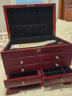 Large Wooden Jewelry Box with Drawers