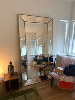 Large Floor Mirror with Gold Beaded Frame
