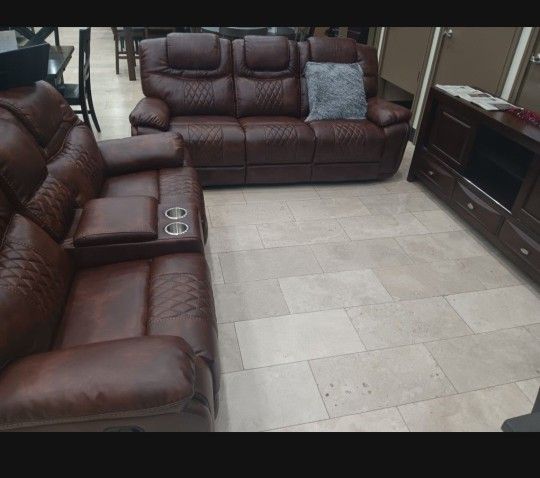 *Weekend Special!!!*---Attractive Santiago Brown Leather Reclining Sofa/Loveseat Sets---Now $1099!!!---Delivery And Financing🤭