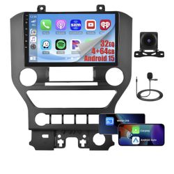 4+64G] Android 15 Car Radio for Ford Mustang (Auto A/C) 2015-2020 Wireless CarPlay Android Auto, 9“ Touch Screen for Mustang Car Stereo with GPS WiFi,