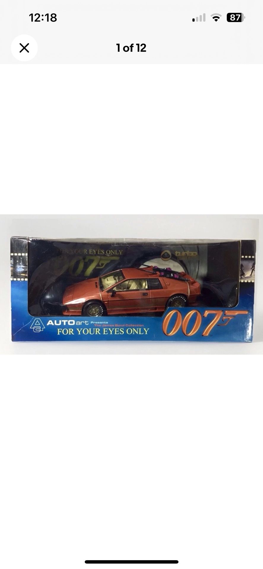 Autoart James Bond 007 Lotus Esprit S3 Turbo For Your Eyes Only 1/18 Diecast Car