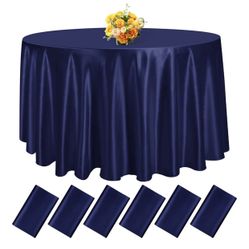 6 Pack 120 Inch Navy Blue Satin Tablecloth