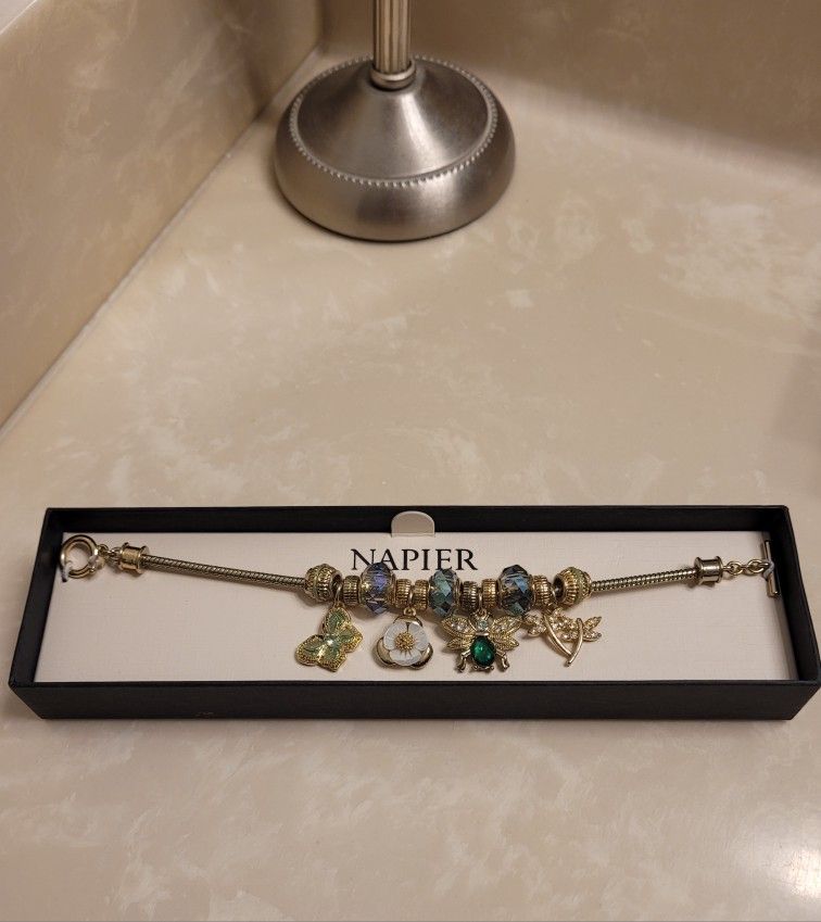 Napier Gold Beaded Charm Bracelet 